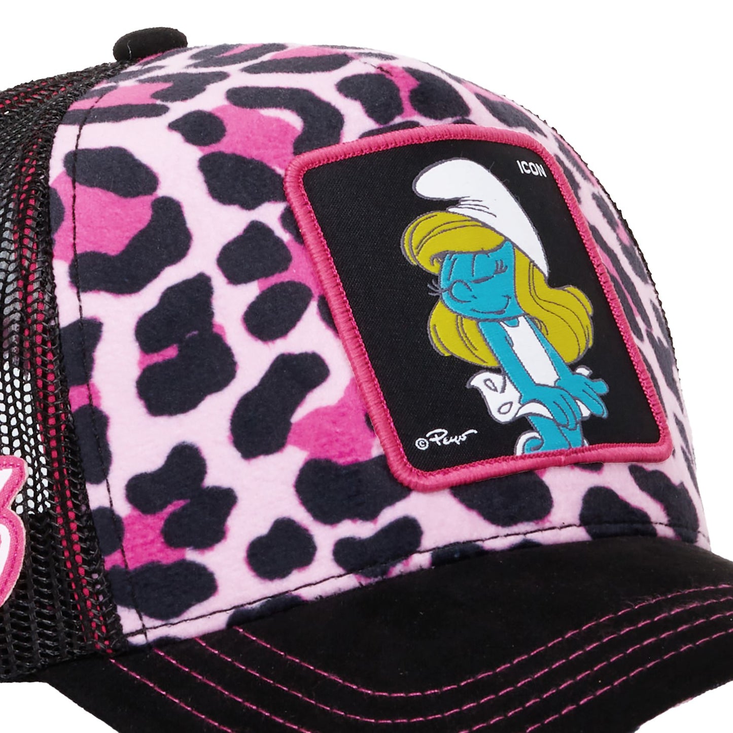CAPSLAB The Smurfs Pink Cheetah Snapback Trucker Hat