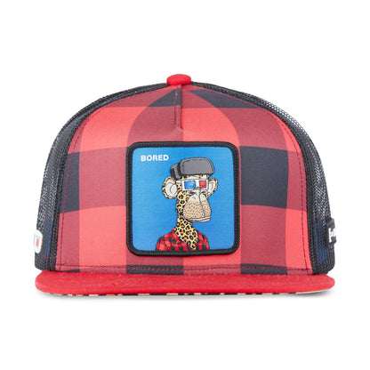 CAPSLAB BORED OF DIRECTORS Plaid - Leopard Flat Bill Trucker Hat