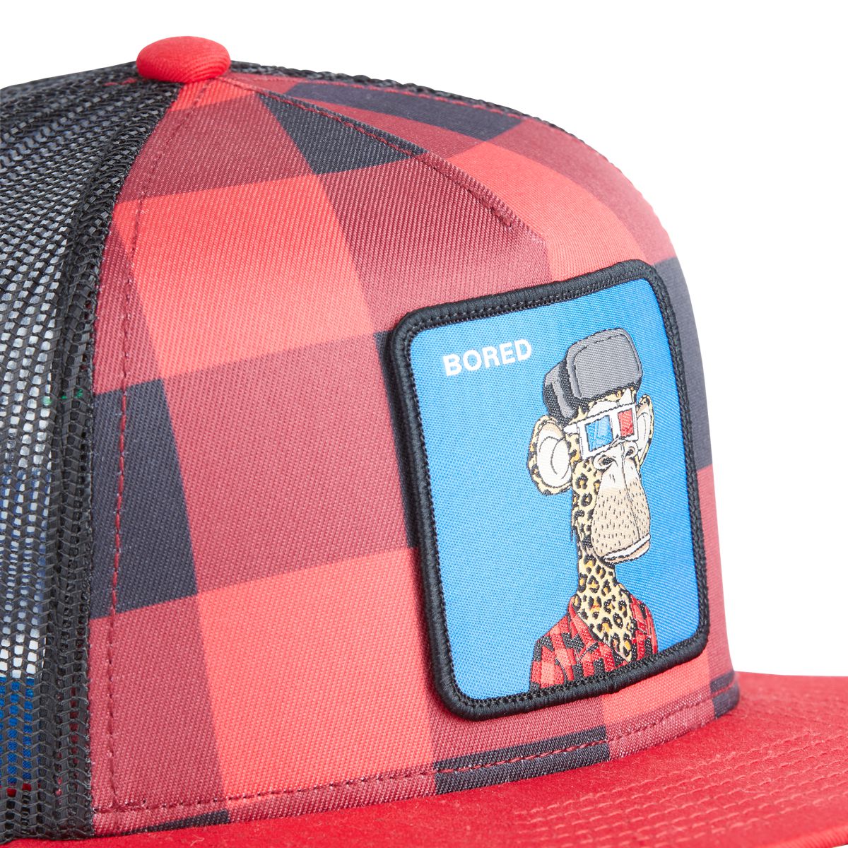 CAPSLAB BORED OF DIRECTORS Plaid - Leopard Flat Bill Trucker Hat